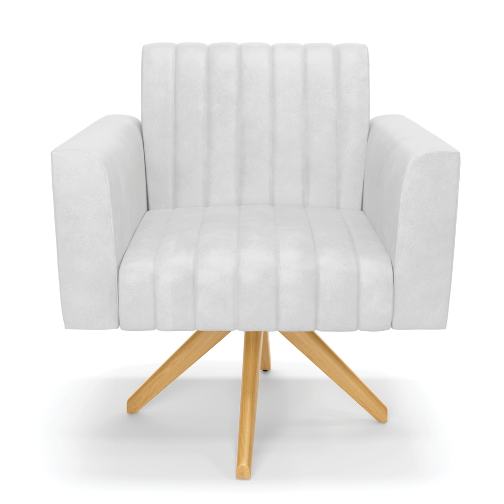 Kit 2 Poltronas Giratória Viena Gomada Corano Branco Base de Madeira MA30 - D'Rossi