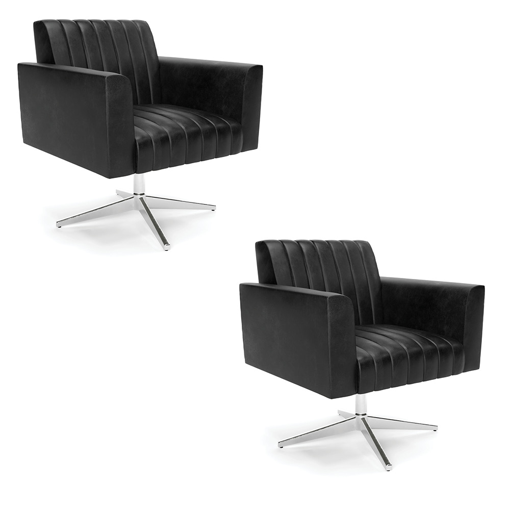 Kit 2 Poltronas Giratória Viena Gomada Corano Preto Base Cromada - D'Rossi