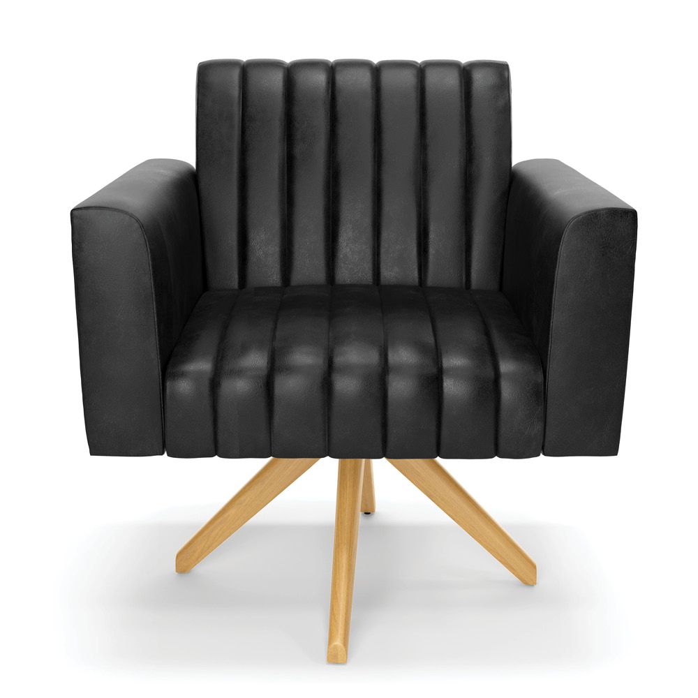 Kit 2 Poltronas Giratória Viena Gomada Corano Preto Base de Madeira MA30 - D'Rossi