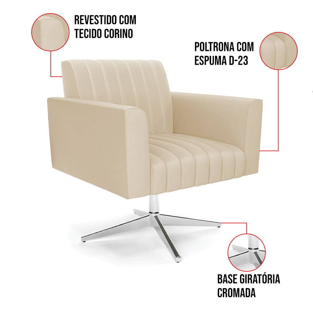 Kit 2 Poltronas Giratória Viena Gomada Corino Base Cromada - D'Rossi