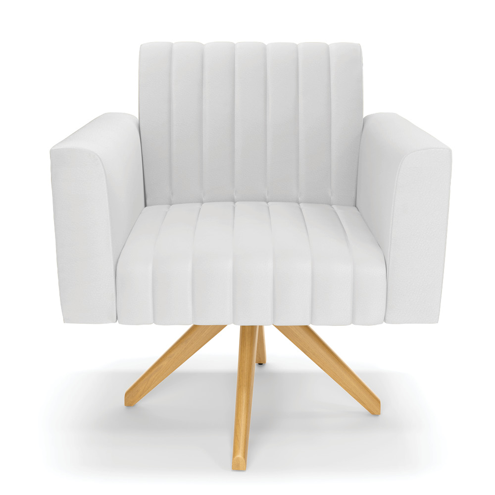 Kit 2 Poltronas Giratória Viena Gomada Corino Branco Base de Madeira MA30 - D'Rossi