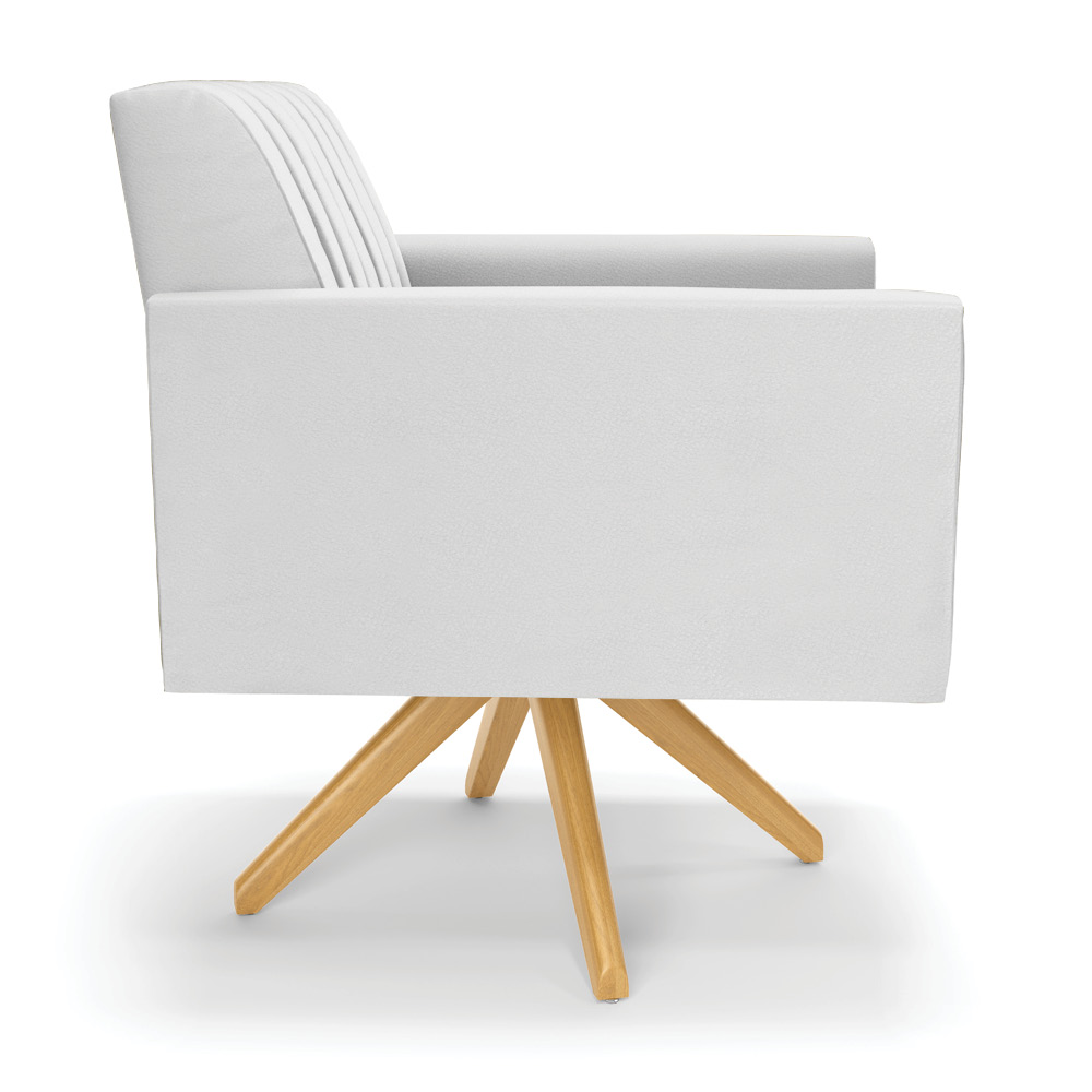 Kit 2 Poltronas Giratória Viena Gomada Corino Branco Base de Madeira MA30 - D'Rossi