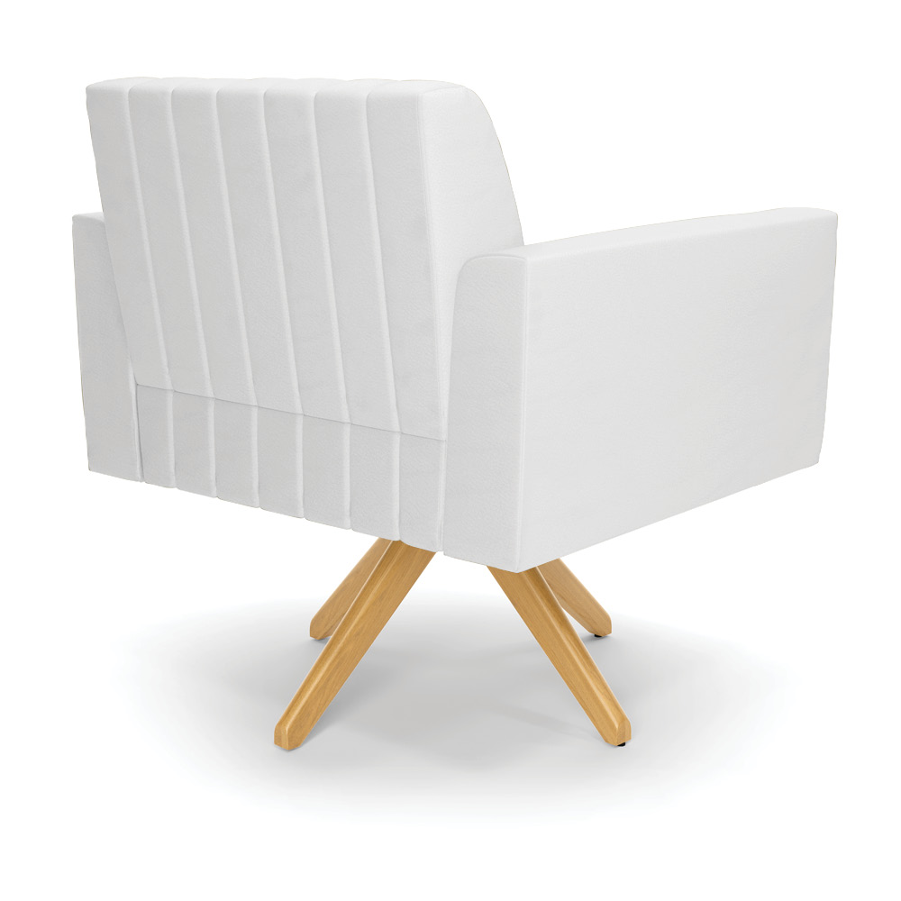 Kit 2 Poltronas Giratória Viena Gomada Corino Branco Base de Madeira MA30 - D'Rossi