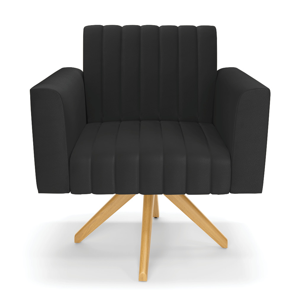 Kit 2 Poltronas Giratória Viena Gomada Corino Preto Base de Madeira MA30 - D'Rossi
