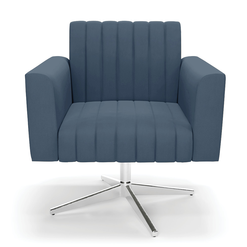 Kit 2 Poltronas Giratória Viena Gomada Suede Azul Marinho Base Cromada - D'Rossi