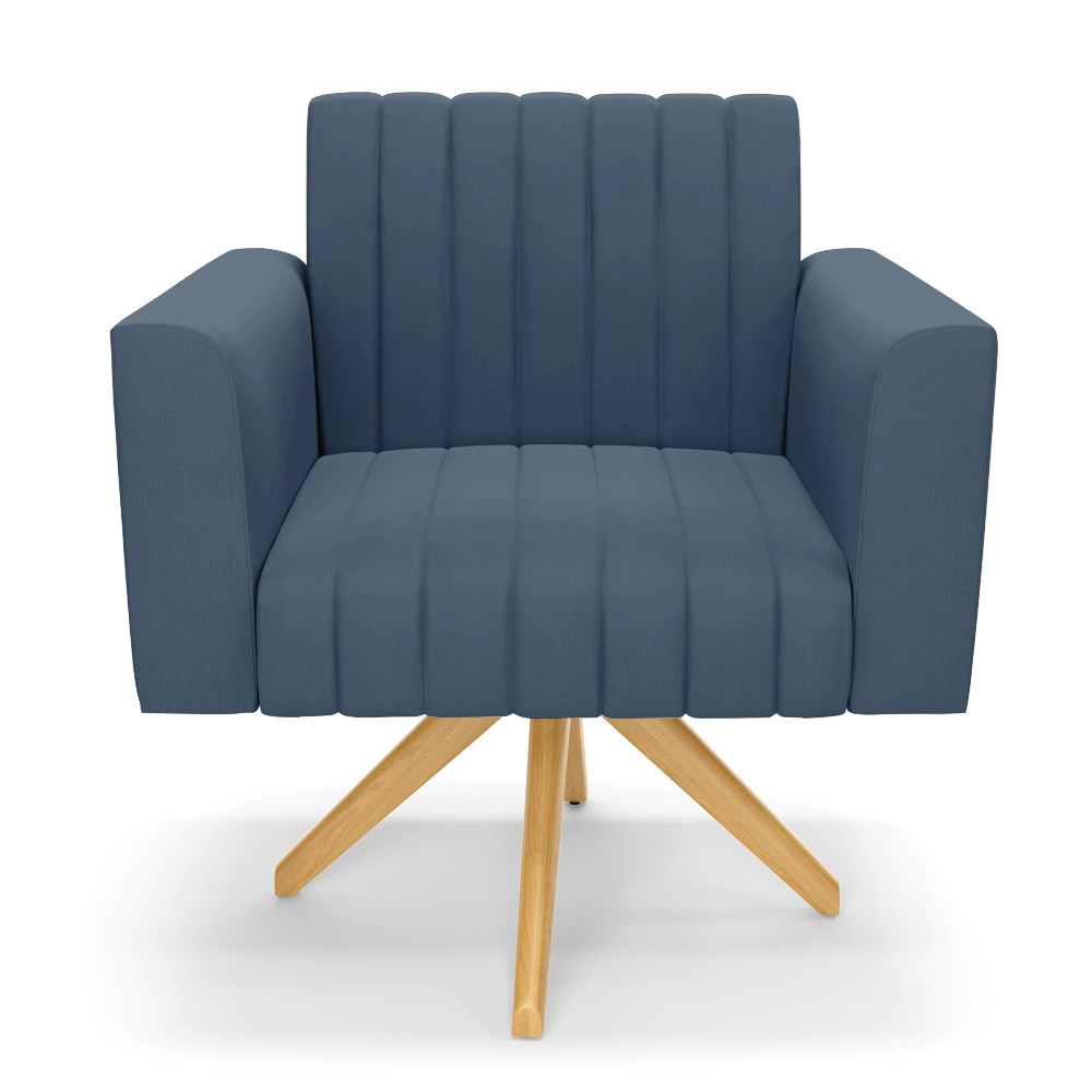 Kit 2 Poltronas Giratória Viena Gomada Suede Azul Marinho Base de Madeira MA30 - D'Rossi