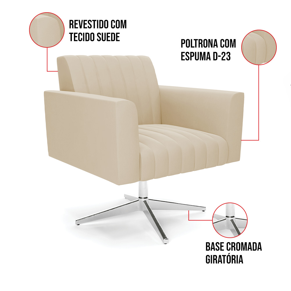 Kit 2 Poltronas Giratória Viena Gomada Suede Base Cromada - D'Rossi