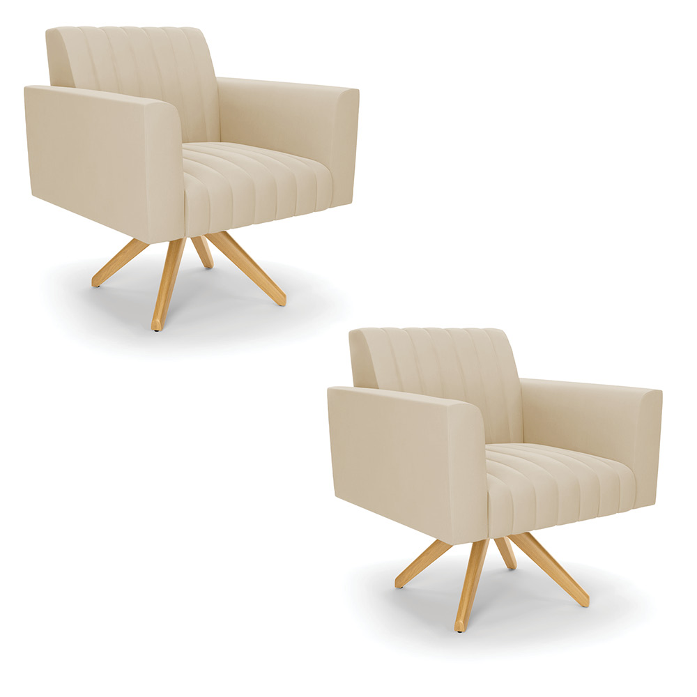 Kit 2 Poltronas Giratória Viena Gomada Suede Base de Madeira MA30 - D'Rossi