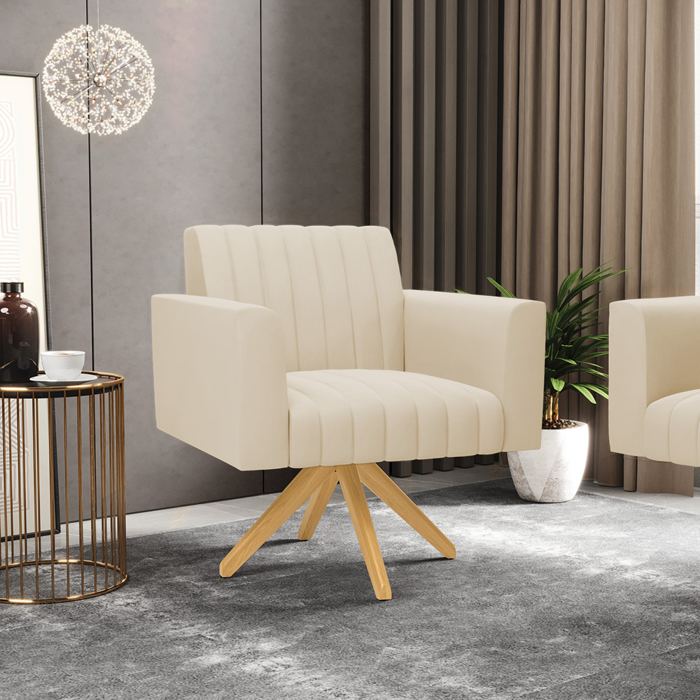 Kit 2 Poltronas Giratória Viena Gomada Suede Base de Madeira MA30 - D'Rossi