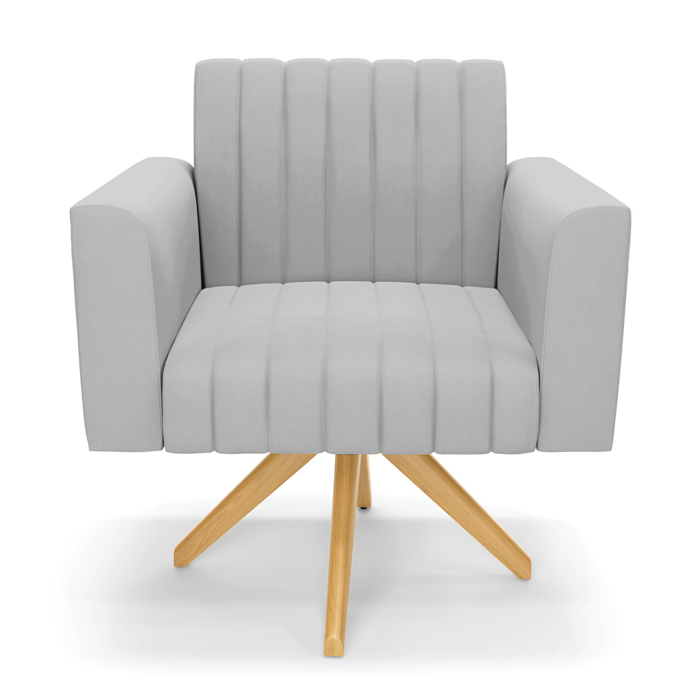 Kit 2 Poltronas Giratória Viena Gomada Suede Cinza Base de Madeira MA30 - D'Rossi
