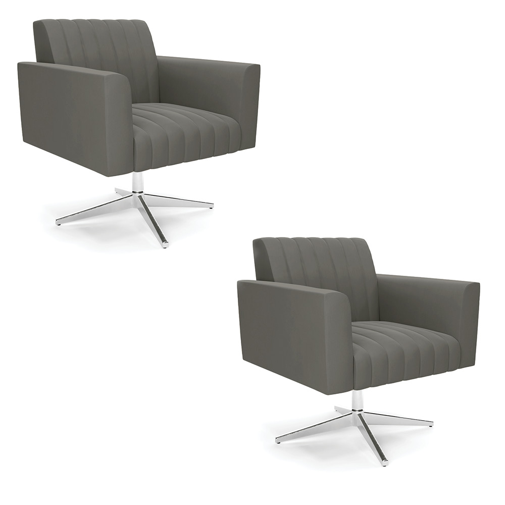 Kit 2 Poltronas Giratória Viena Gomada Suede Grafite Base Cromada - D'Rossi