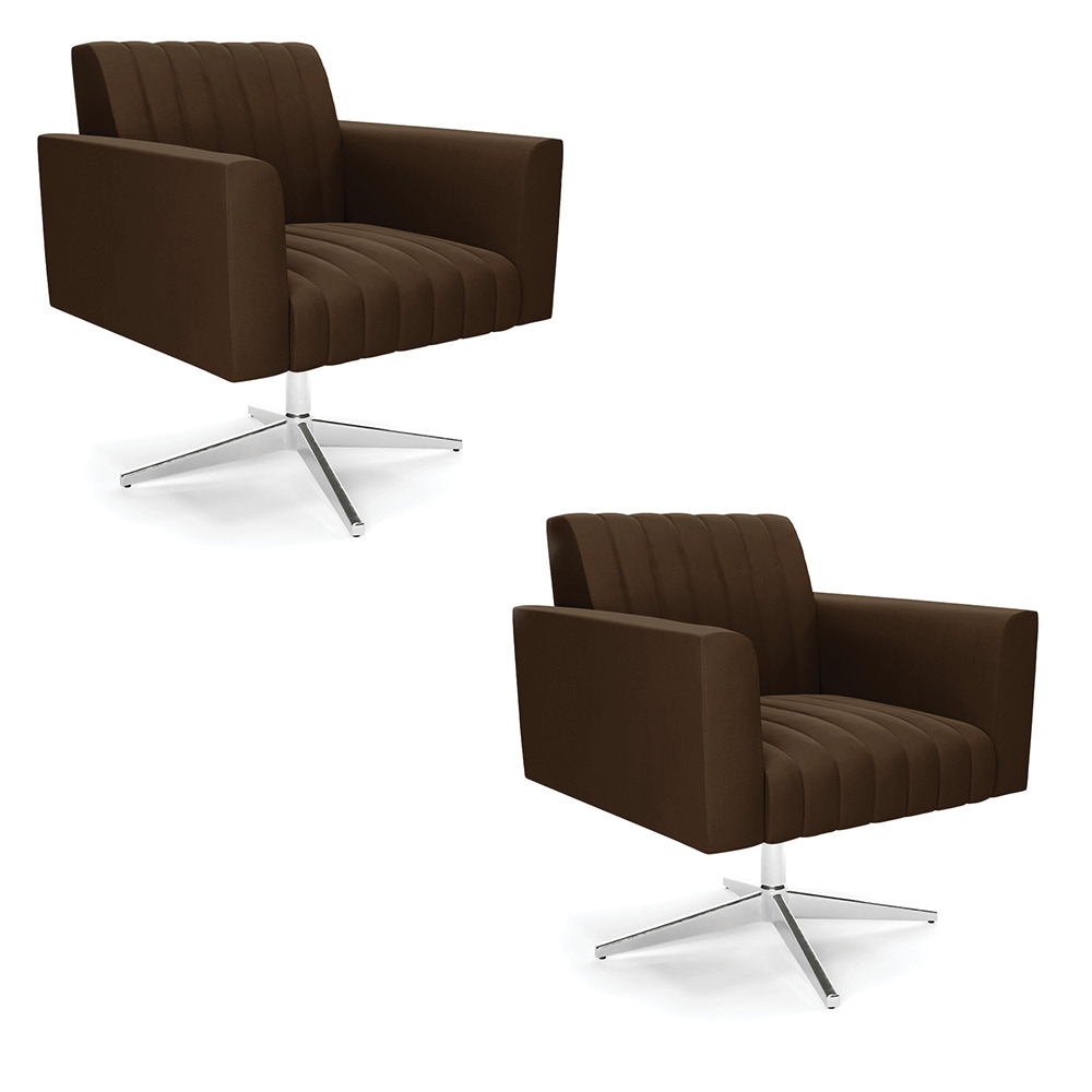 Kit 2 Poltronas Giratória Viena Gomada Suede Marrom Base Cromada - D'Rossi