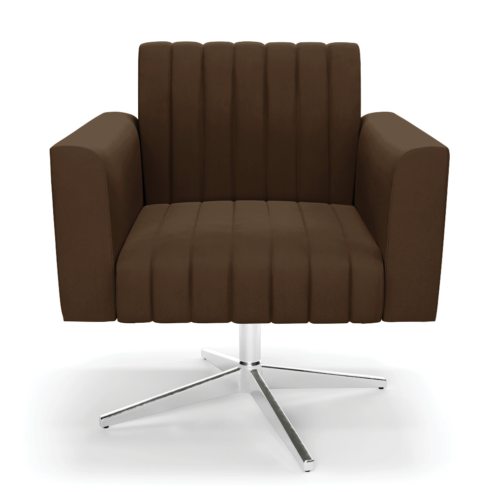 Kit 2 Poltronas Giratória Viena Gomada Suede Marrom Base Cromada - D'Rossi