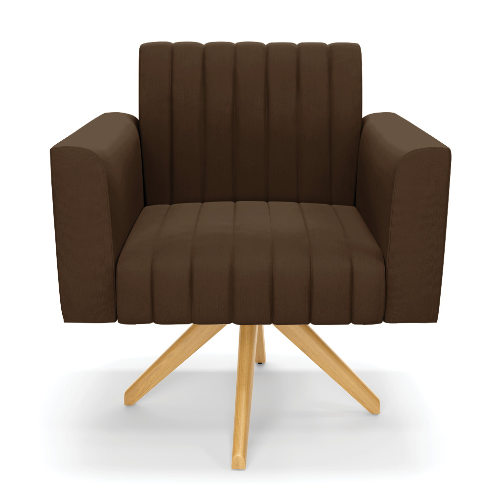 Kit 2 Poltronas Giratória Viena Gomada Suede Marrom Base de Madeira MA30 - D'Rossi