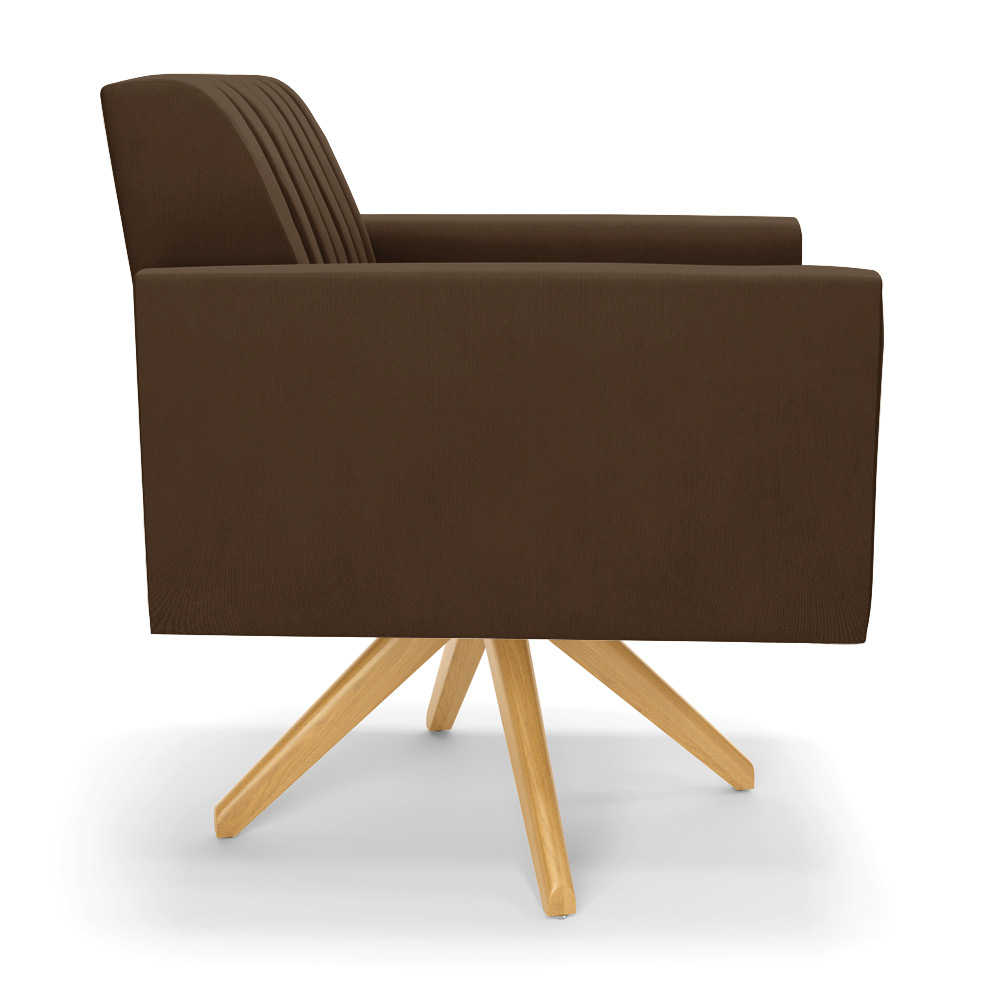 Kit 2 Poltronas Giratória Viena Gomada Suede Marrom Base de Madeira MA30 - D'Rossi