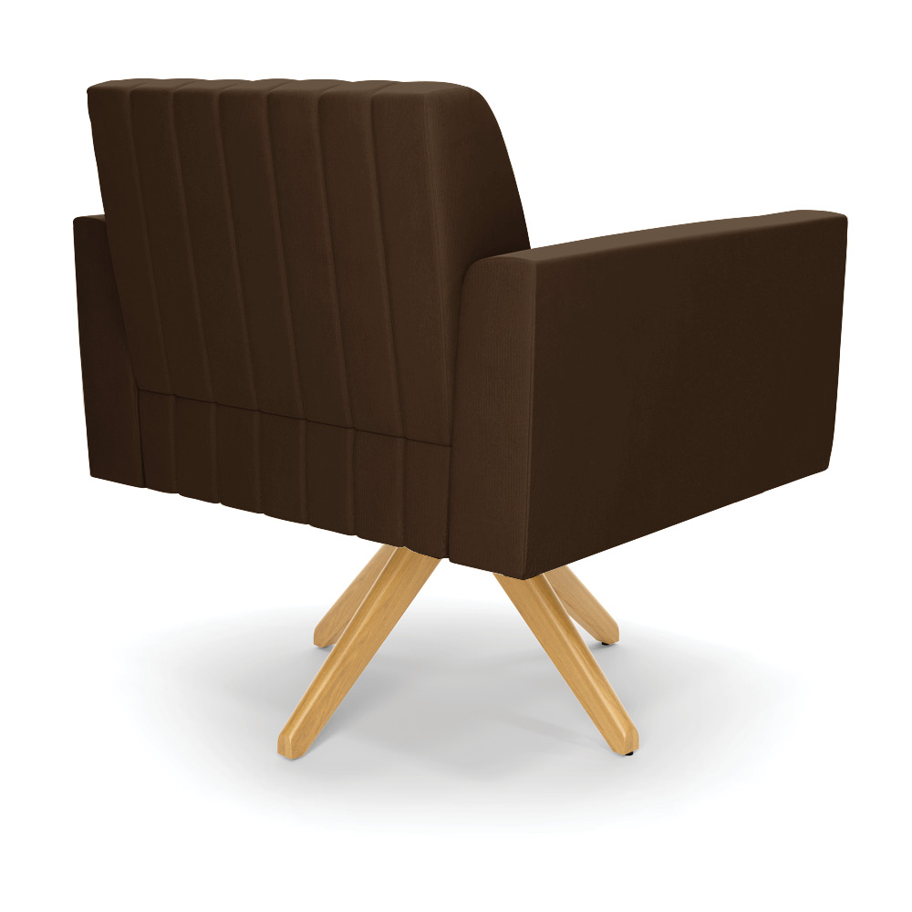 Kit 2 Poltronas Giratória Viena Gomada Suede Marrom Base de Madeira MA30 - D'Rossi