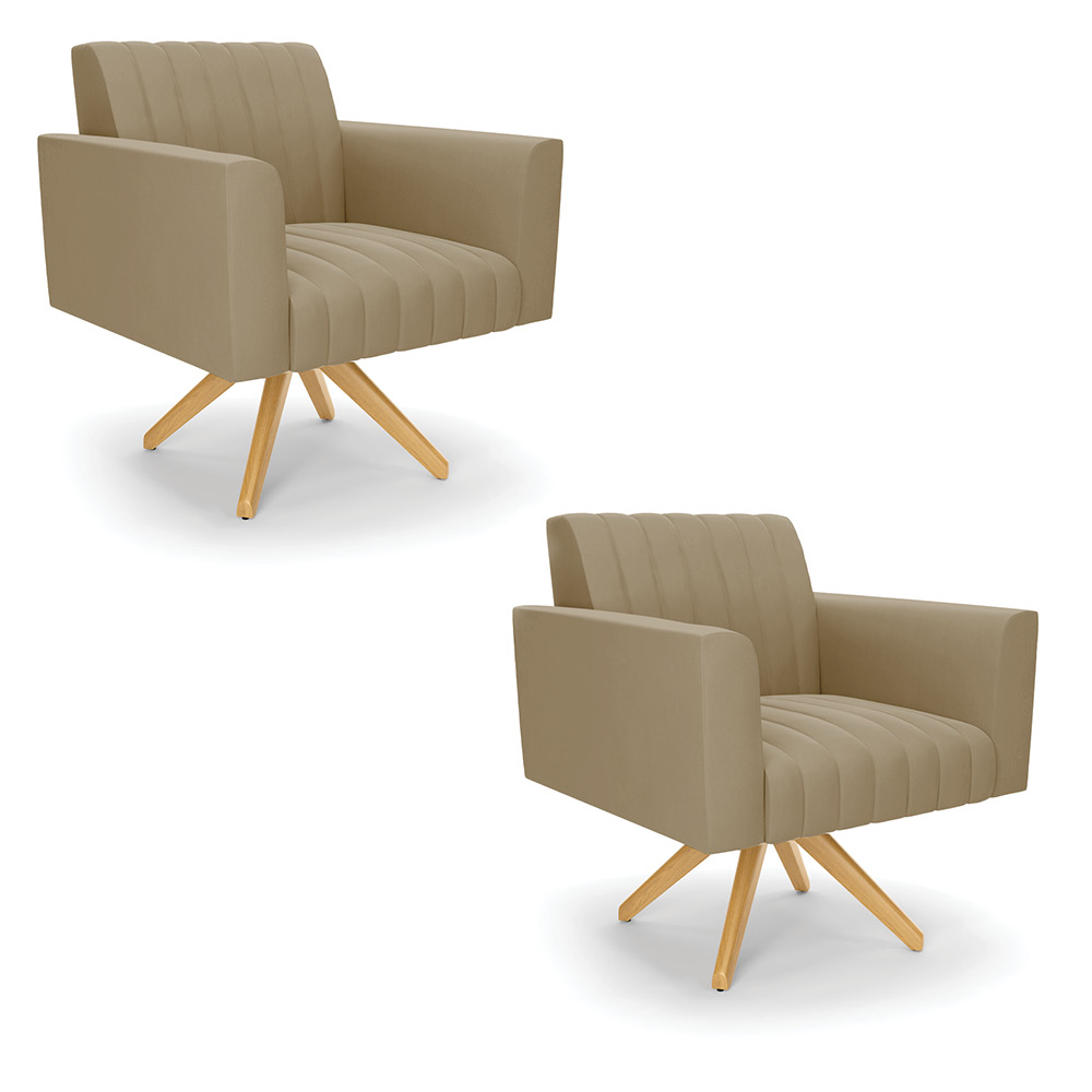 Kit 2 Poltronas Giratória Viena Gomada Suede Marrom Rato Base de Madeira MA30 - D'Rossi