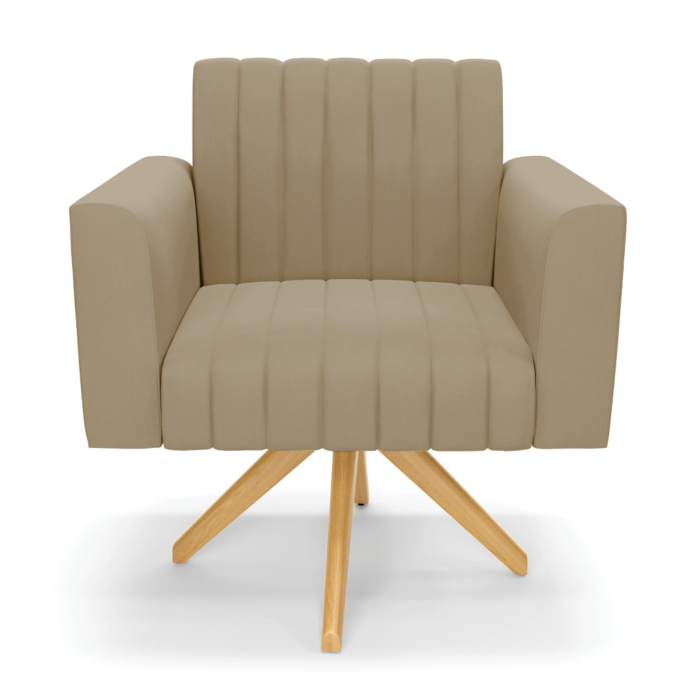 Kit 2 Poltronas Giratória Viena Gomada Suede Marrom Rato Base de Madeira MA30 - D'Rossi