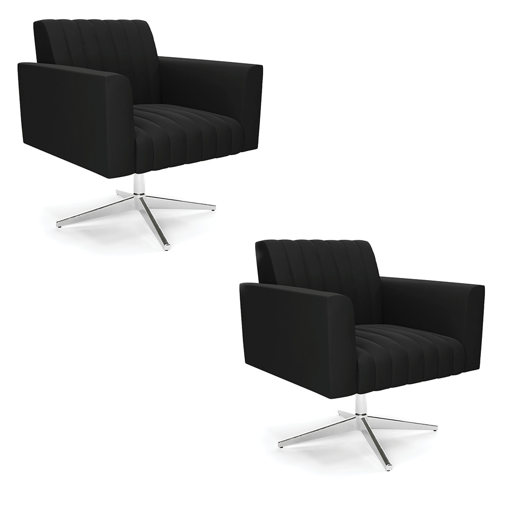 Kit 2 Poltronas Giratória Viena Gomada Suede Preto Base Cromada - D'Rossi
