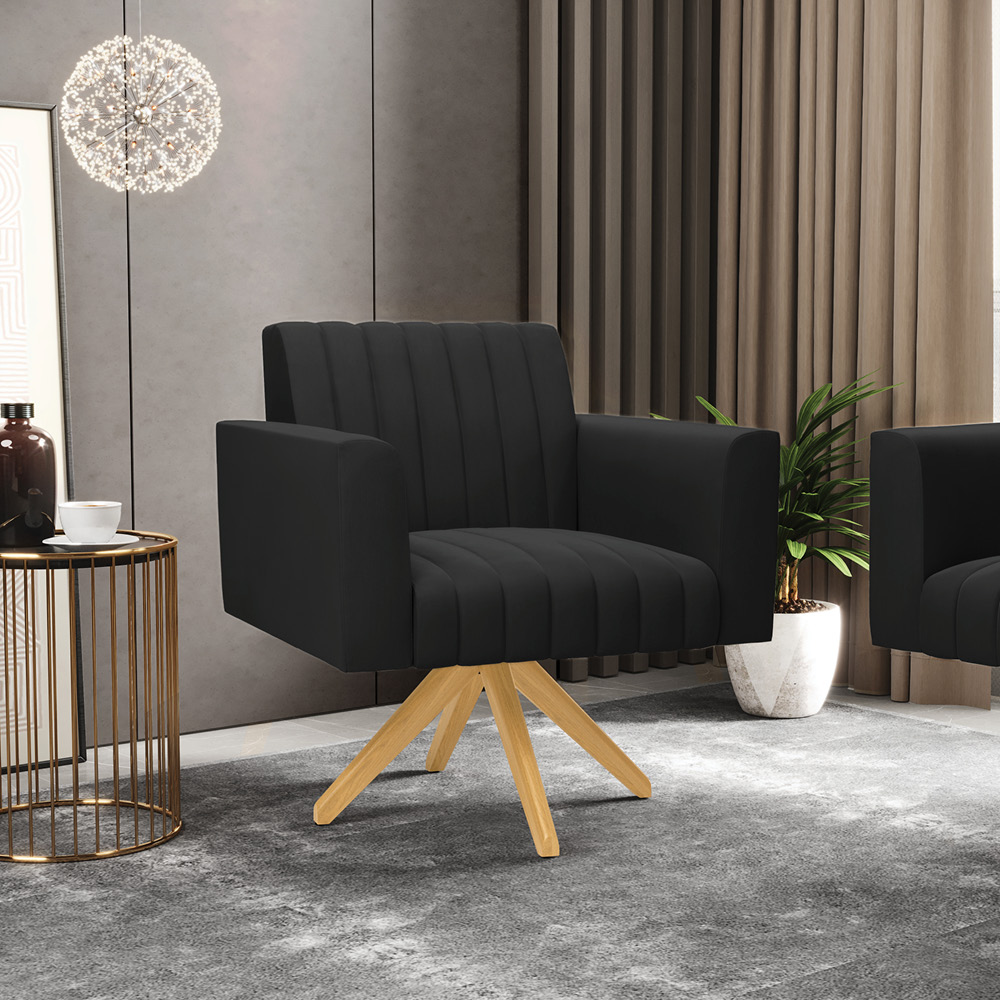Kit 2 Poltronas Giratória Viena Gomada Suede Preto Base de Madeira MA30 - D'Rossi