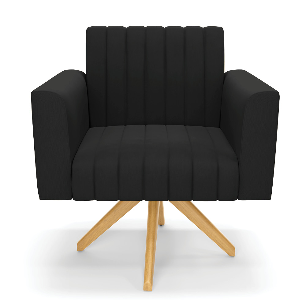 Kit 2 Poltronas Giratória Viena Gomada Suede Preto Base de Madeira MA30 - D'Rossi