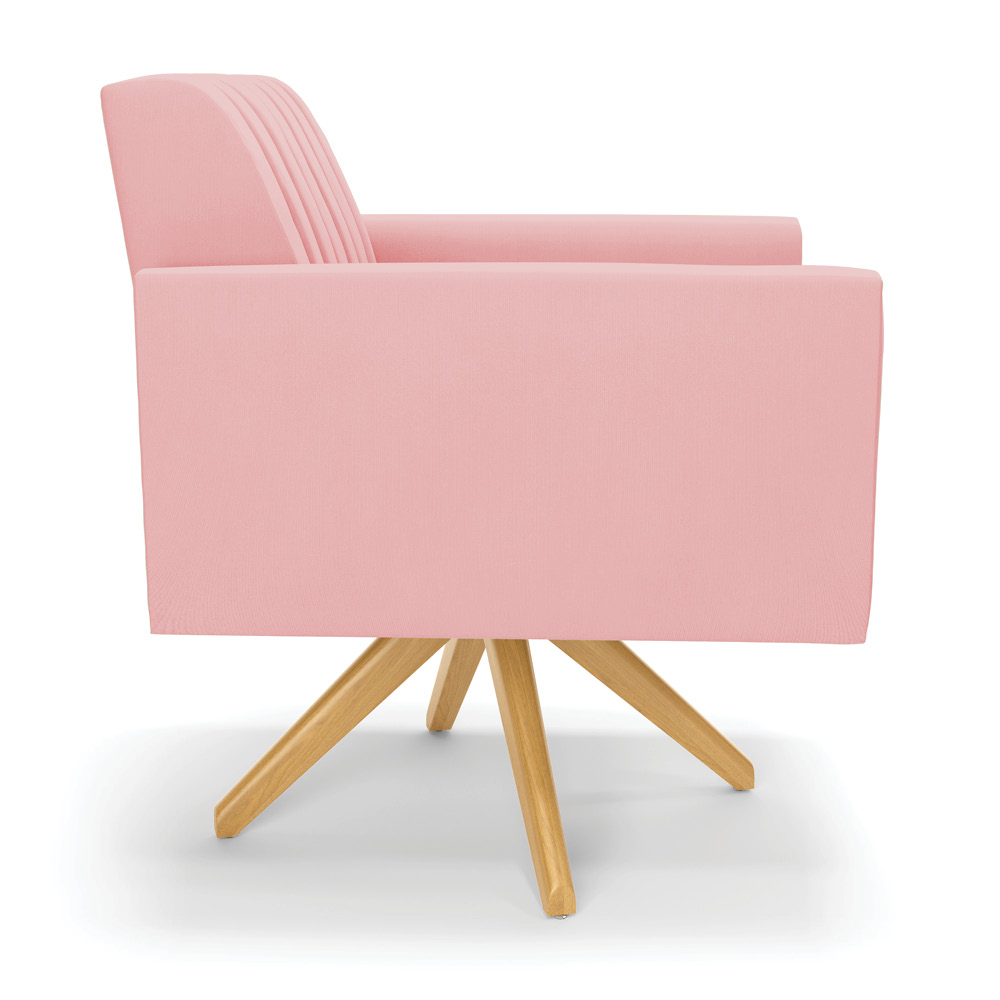 Kit 2 Poltronas Giratória Viena Gomada Suede Rosê Base de Madeira MA30 - D'Rossi