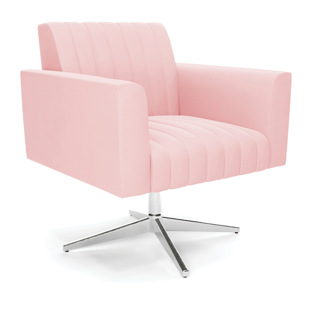 Kit 2 Poltronas Giratória Viena Gomada Suede Rosa Bebê Base Cromada - D'Rossi