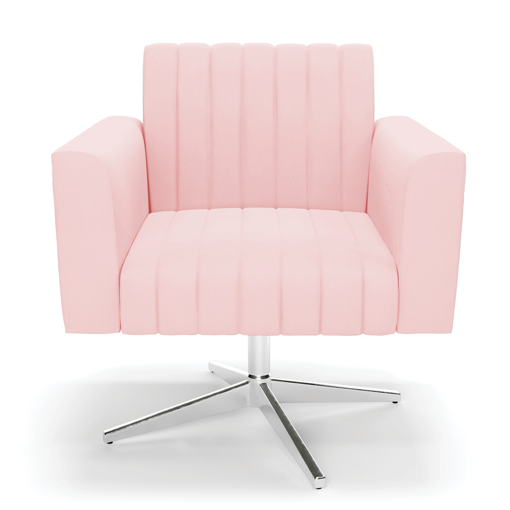 Kit 2 Poltronas Giratória Viena Gomada Suede Rosa Bebê Base Cromada - D'Rossi