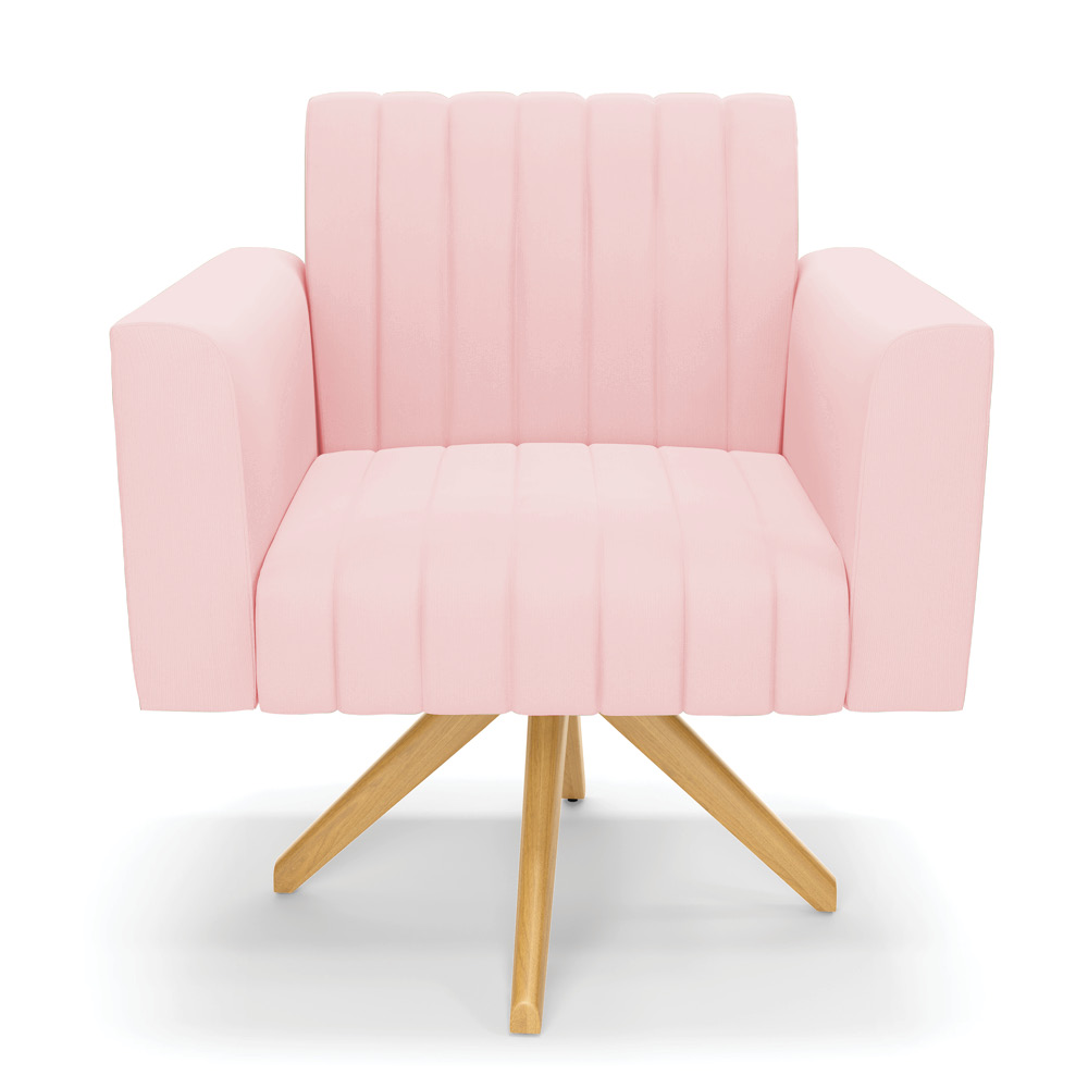 Kit 2 Poltronas Giratória Viena Gomada Suede Rosa Bebê Base de Madeira MA30 - D'Rossi