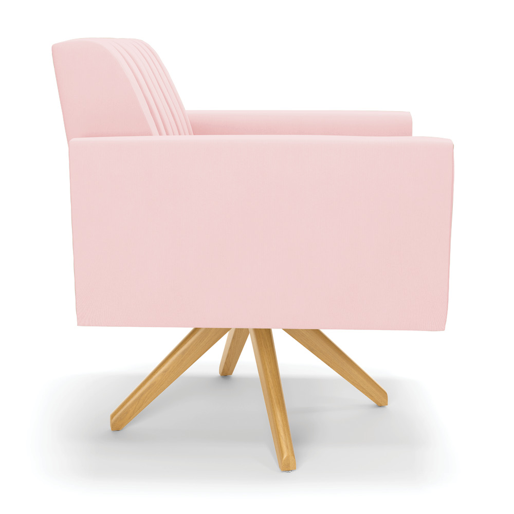 Kit 2 Poltronas Giratória Viena Gomada Suede Rosa Bebê Base de Madeira MA30 - D'Rossi