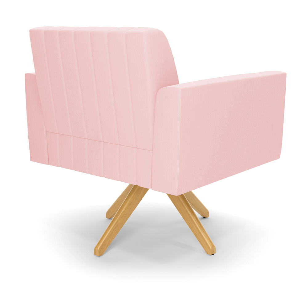 Kit 2 Poltronas Giratória Viena Gomada Suede Rosa Bebê Base de Madeira MA30 - D'Rossi