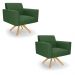 Kit 2 Poltronas Giratória Viena Gomada Suede Verde Base de Madeira MA30 - D'Rossi