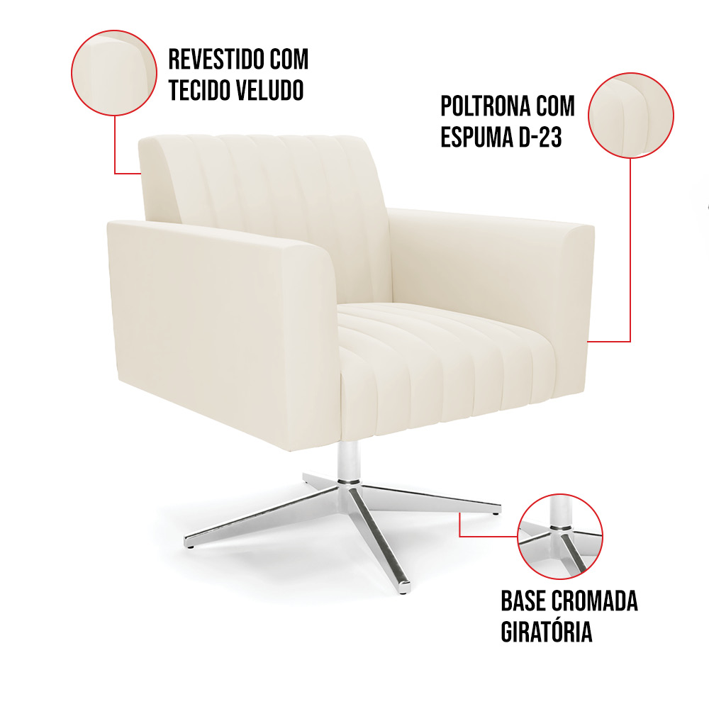 Kit 2 Poltronas Giratória Viena Gomada Veludo Base Cromada - D'Rossi