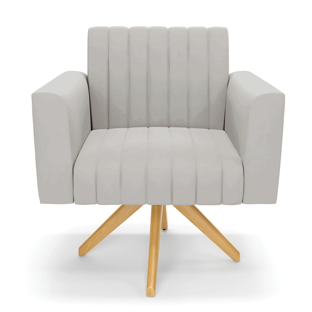 Kit 2 Poltronas Giratória Viena Gomada Veludo Cinza Base de Madeira MA30 - D'Rossi