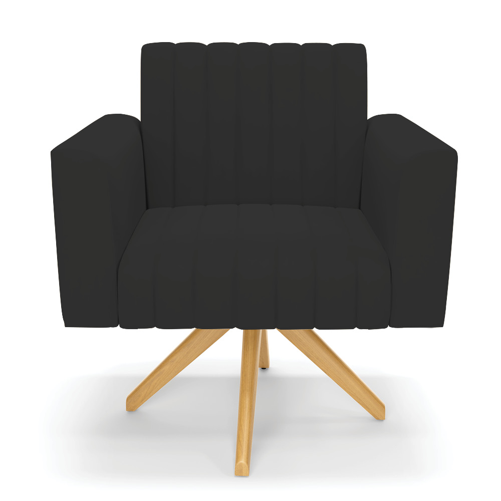 Kit 2 Poltronas Giratória Viena Gomada Veludo Preto Base de Madeira MA30 - D'Rossi
