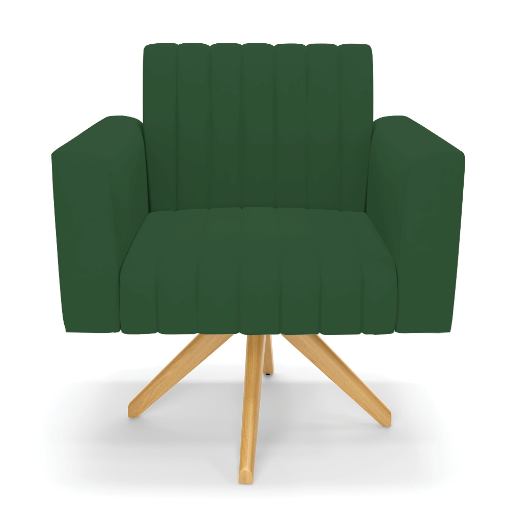 Kit 2 Poltronas Giratória Viena Gomada Veludo Verde Base de Madeira MA30 - D'Rossi