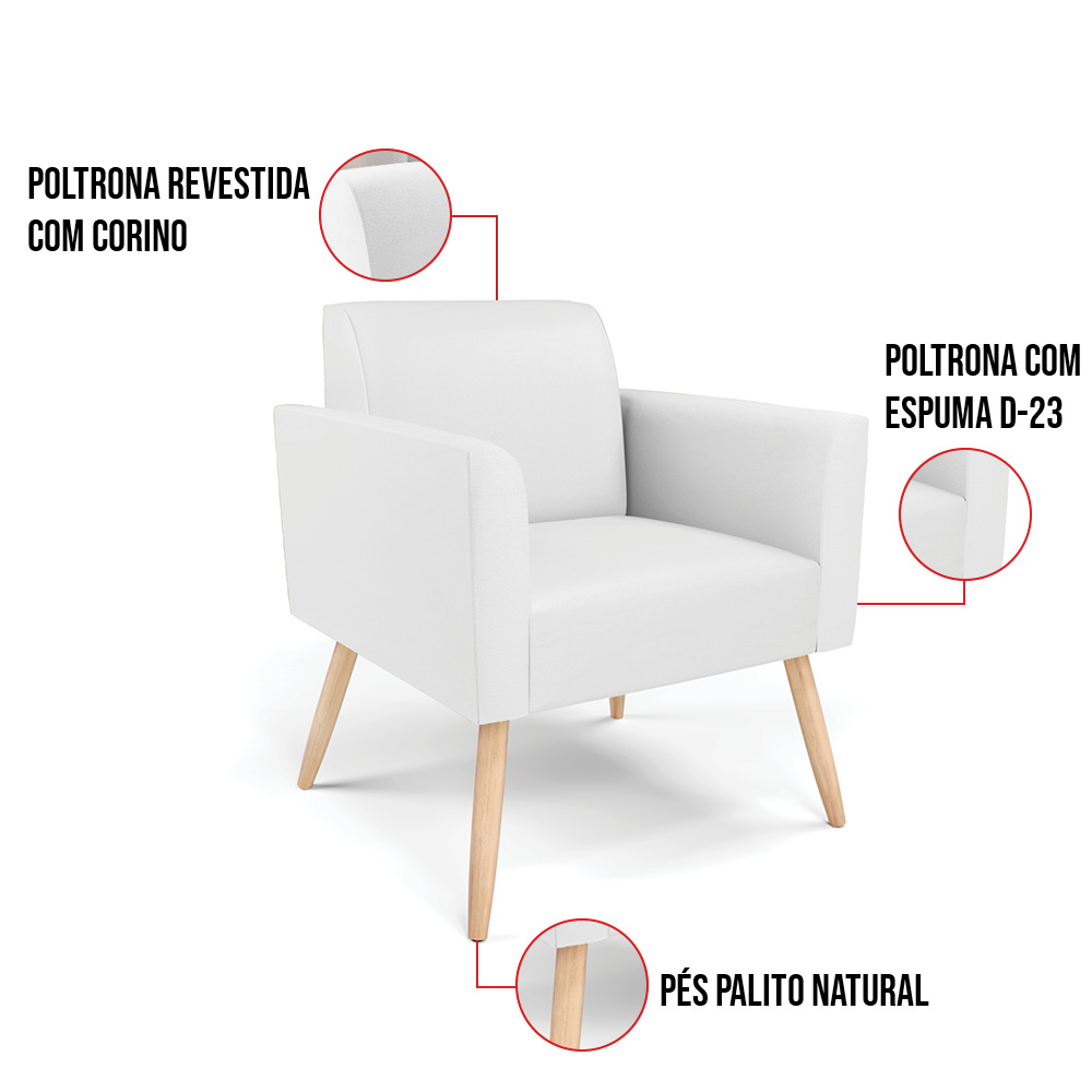 Kit 2 Poltronas Pés Palito Natural Marisa Corino Branco D03 - D'Rossi