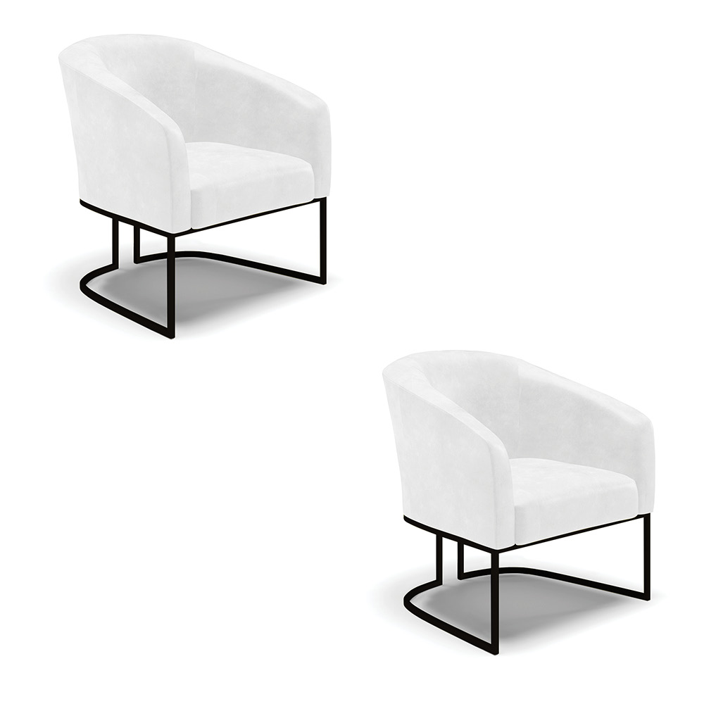 Kit 2 Poltronas Stella Corano Branco Base Metálica Industrial Preto - D'Rossi
