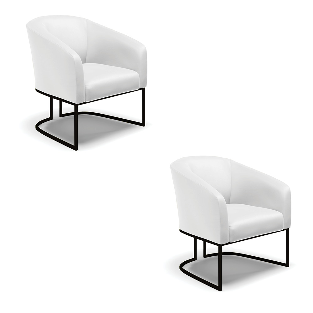 Kit 2 Poltronas Stella Corino Branco Base Metálica Industrial Preto - D'Rossi