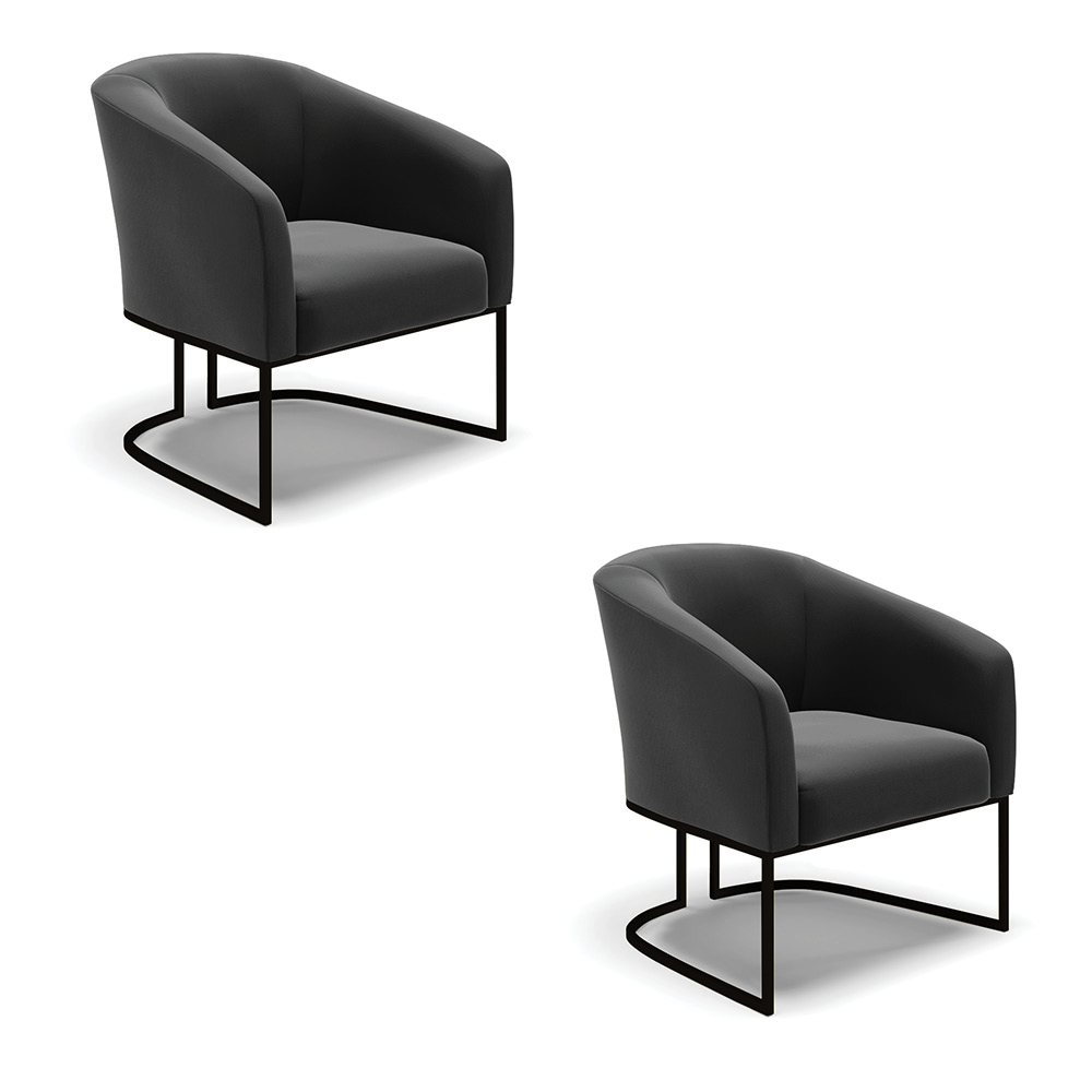 Kit 2 Poltronas Stella Suede Preto Base Metálica Industrial Preto - D'Rossi