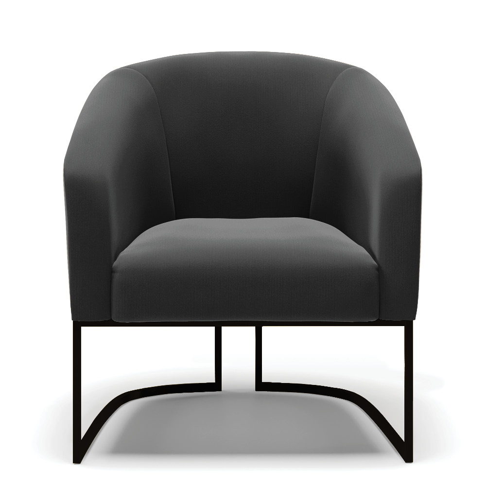 Kit 2 Poltronas Stella Suede Preto Base Metálica Industrial Preto - D'Rossi