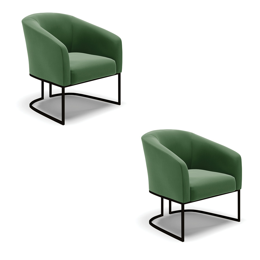 Kit 2 Poltronas Stella Suede Verde Base Metálica Industrial Preto - D'Rossi