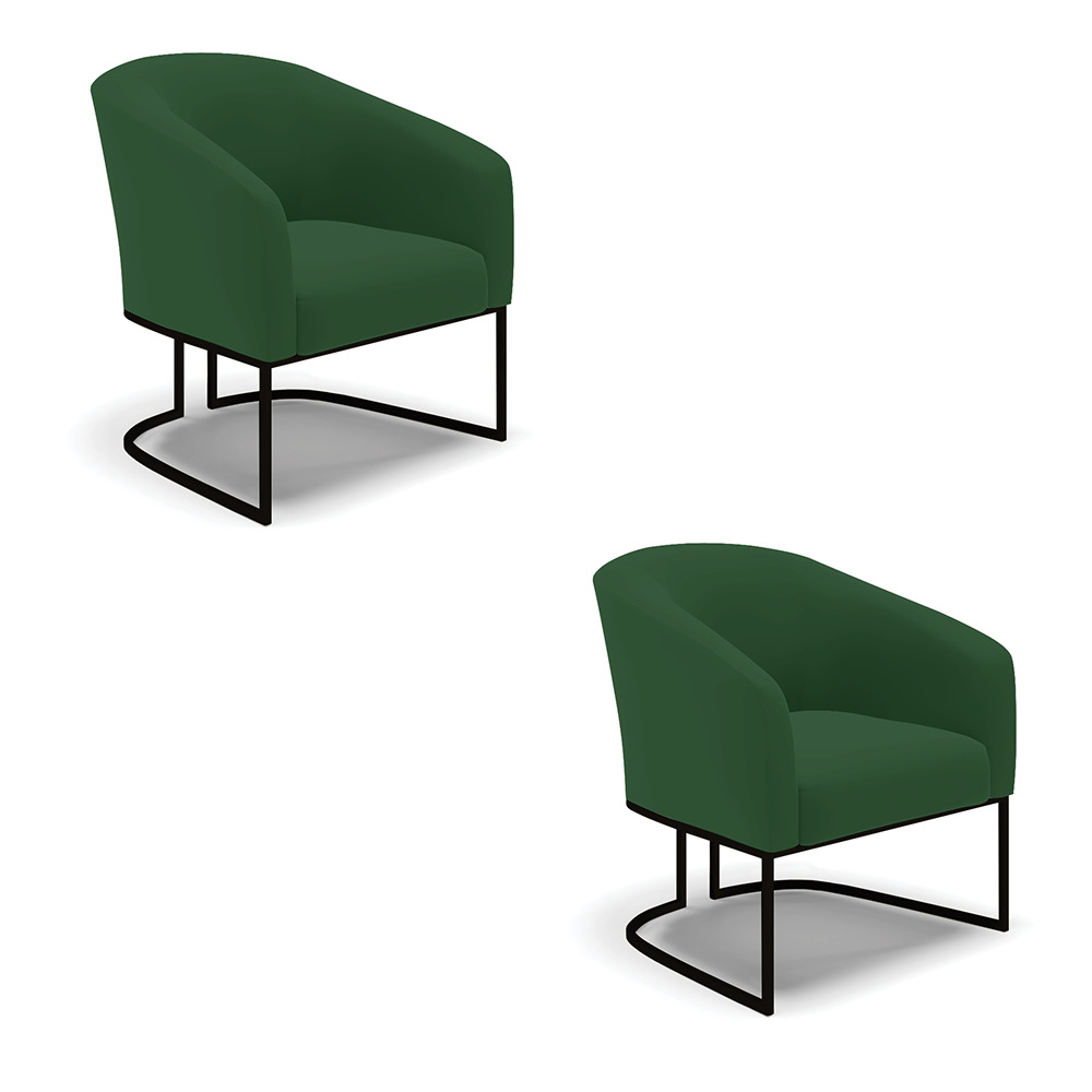 Kit 2 Poltronas Stella Veludo Verde Base Metálica Industrial Preto - D'Rossi