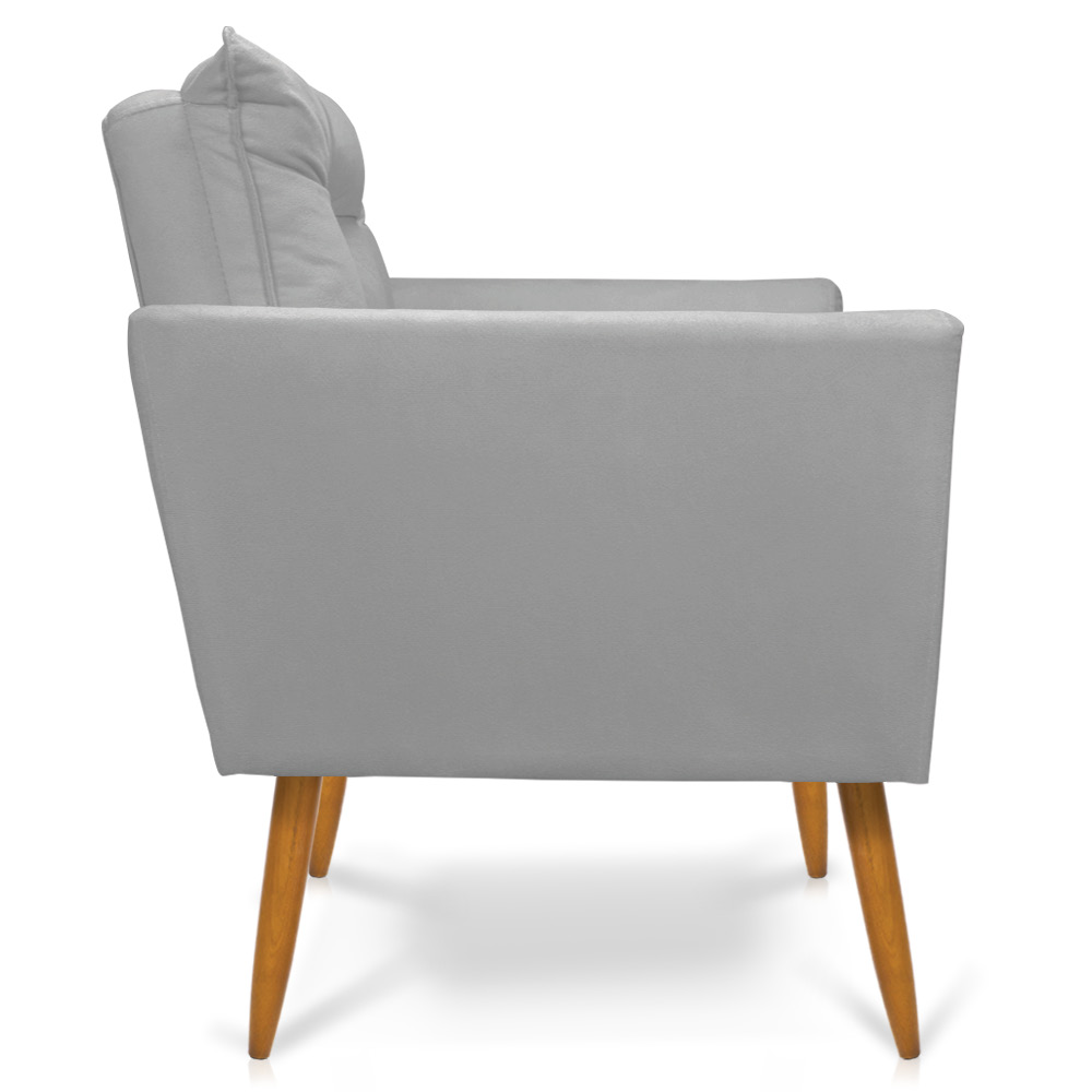 Kit 2 Poltronas Tais Suede Cinza Pés Palito Castanho - D'Rossi
