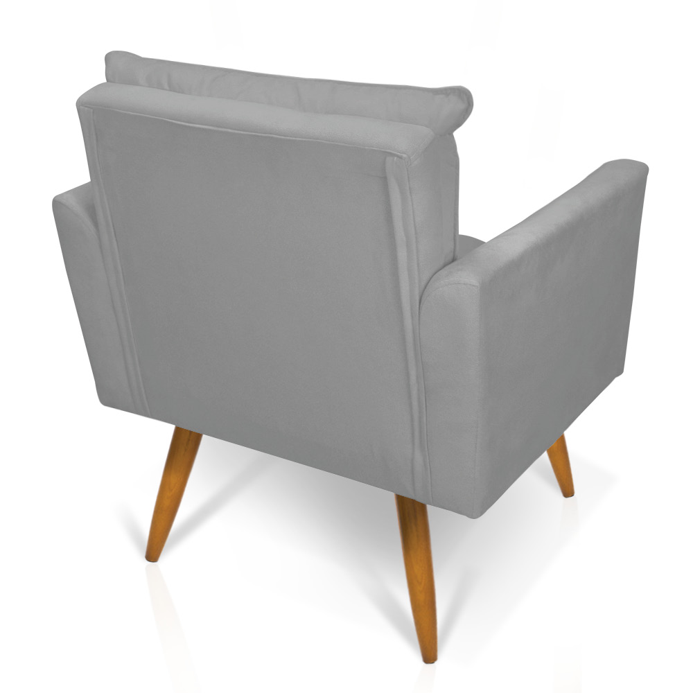 Kit 2 Poltronas Tais Suede Cinza Pés Palito Castanho - D'Rossi