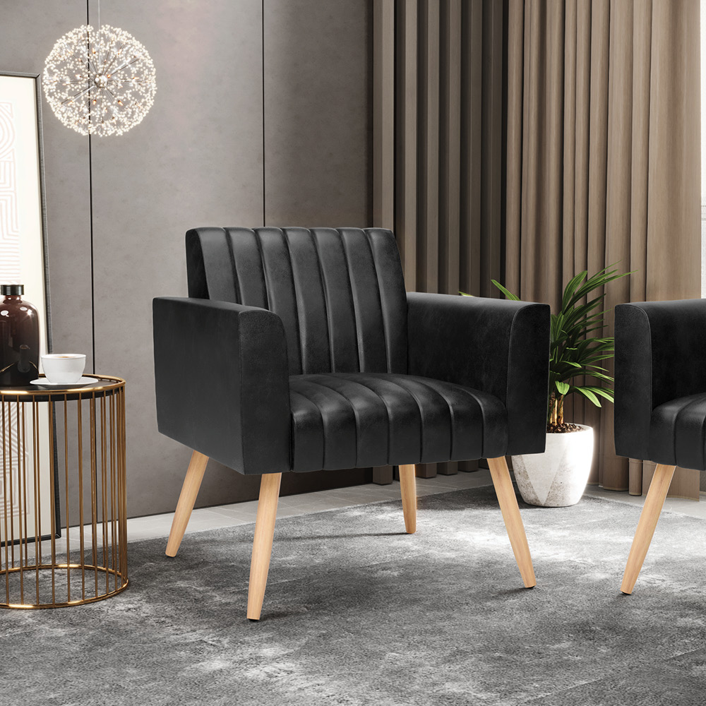 Kit 2 Poltronas Viena Gomada Corano Preto Pés Palito Natural - D'Rossi