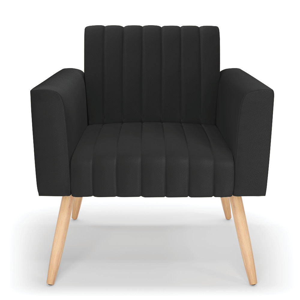 Kit 2 Poltronas Viena Gomada Corino Preto Pés Palito Natural - D'Rossi