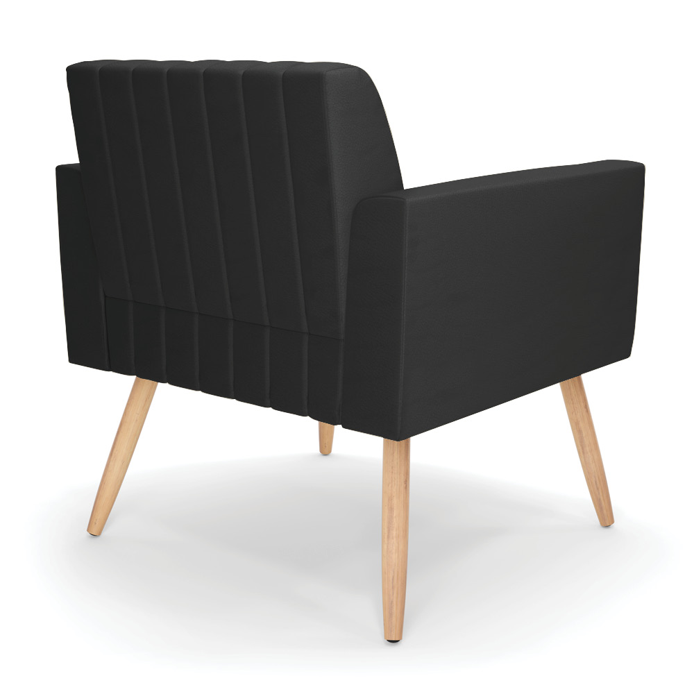 Kit 2 Poltronas Viena Gomada Corino Preto Pés Palito Natural - D'Rossi
