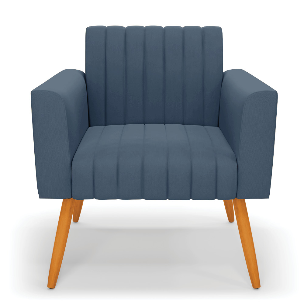 Kit 2 Poltronas Viena Gomada Suede Azul Marinho Pés Palito Castanho - D'Rossi