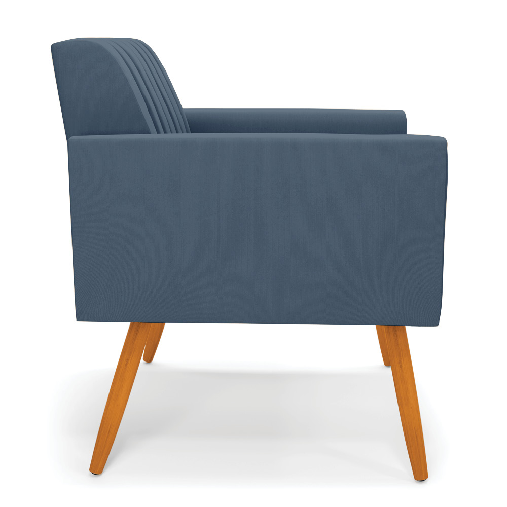 Kit 2 Poltronas Viena Gomada Suede Azul Marinho Pés Palito Castanho - D'Rossi